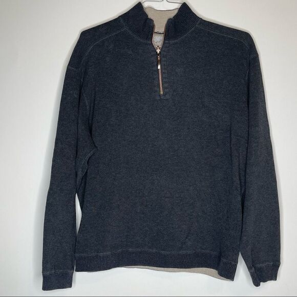Tommy Bahama Reversible 1/4 Zip Top in Charcoal and‎ True Gray Size Medium - Picture 4 of 10